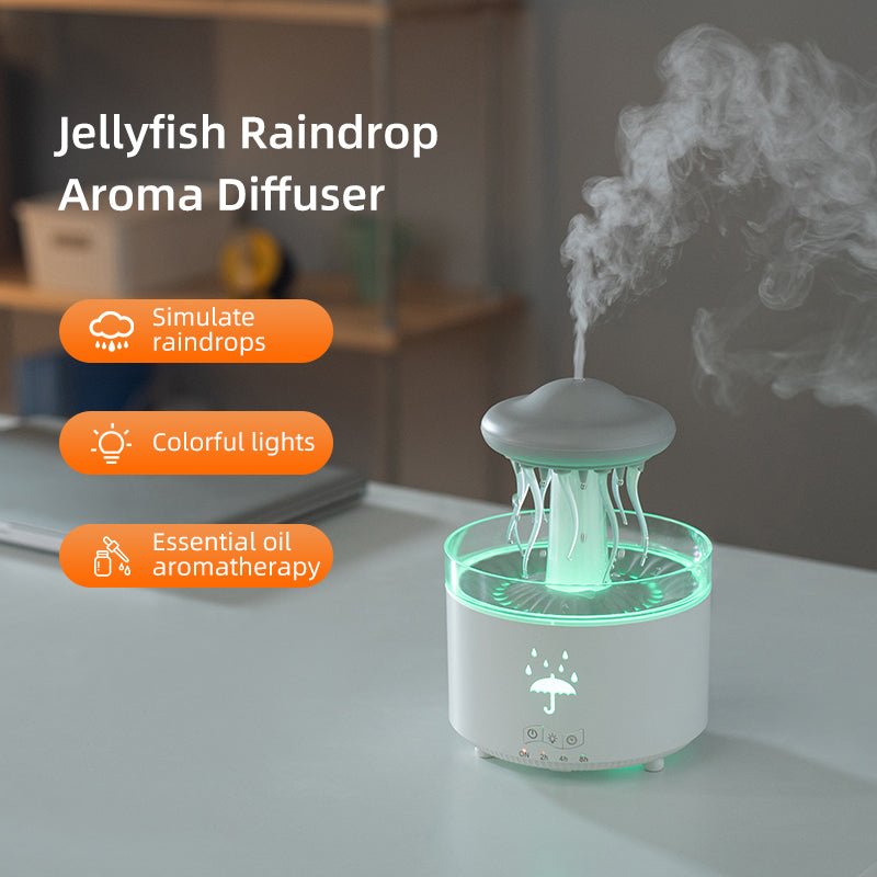 【Silent Heavy Mist】Jellyfish Raindrop Rotating Aroma Diffuser|Colorful Ambient Light + Essential Oil Diffusion|Home Bedroom Humidifier