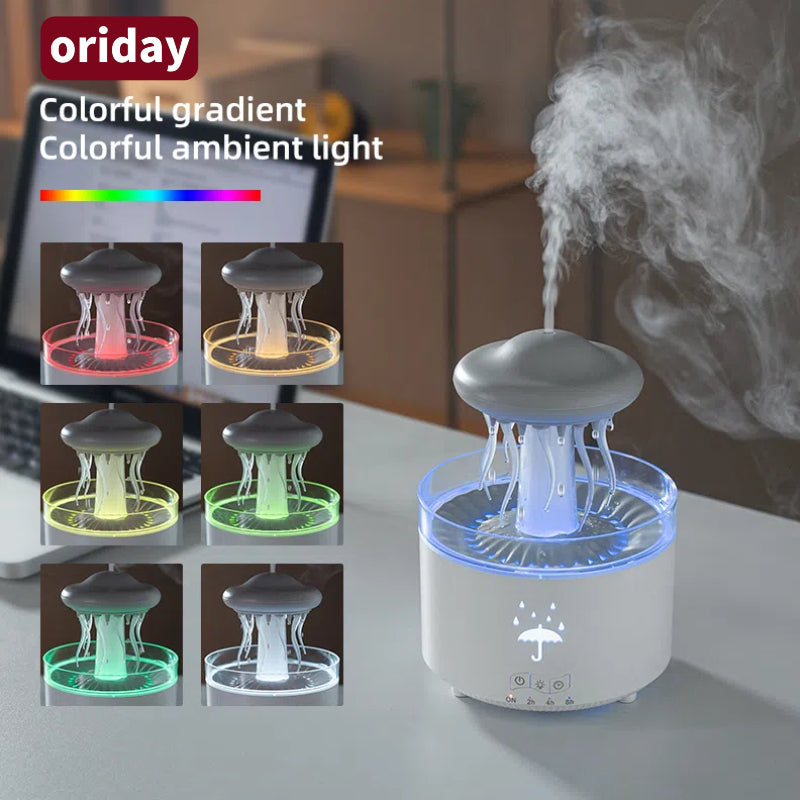 【Silent Heavy Mist】Jellyfish Raindrop Rotating Aroma Diffuser|Colorful Ambient Light + Essential Oil Diffusion|Home Bedroom Humidifier
