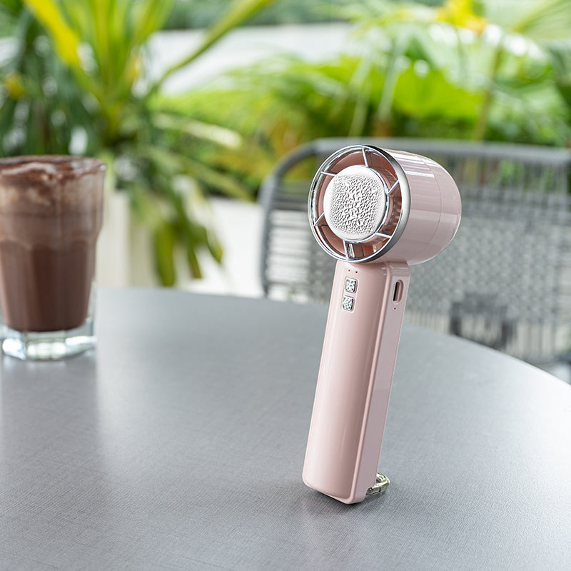 Oriday portable handheld cooling fan with ultra-high-speed turbo and strong wind power, brushless and USB rechargeable — perfect for outdoor use, home, office, desktop, or student dormitories. Brand: Oriday (Eastern Fine Products).