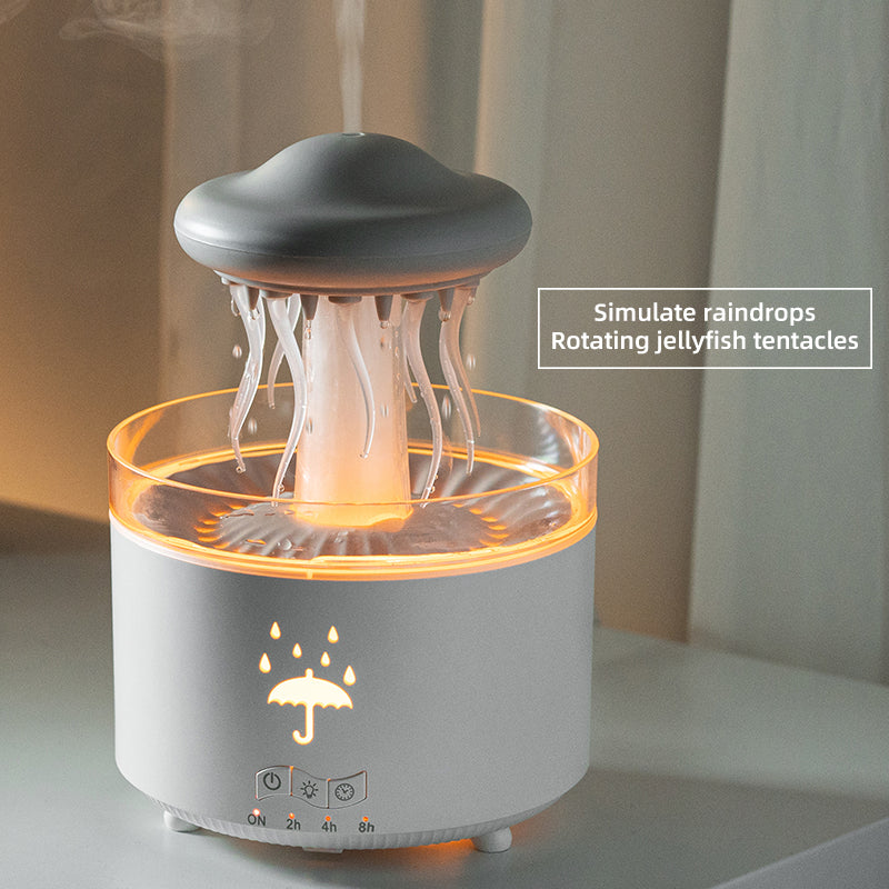 【Silent Heavy Mist】Jellyfish Raindrop Rotating Aroma Diffuser|Colorful Ambient Light + Essential Oil Diffusion|Home Bedroom Humidifier