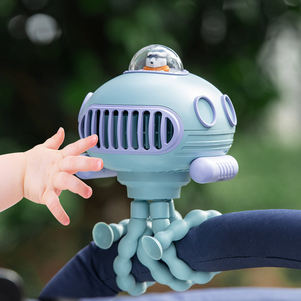 Oriday 嬰兒車風扇|八爪魚造型無葉風扇・USB充電靜音防夾手・寶寶專用便攜小風扇