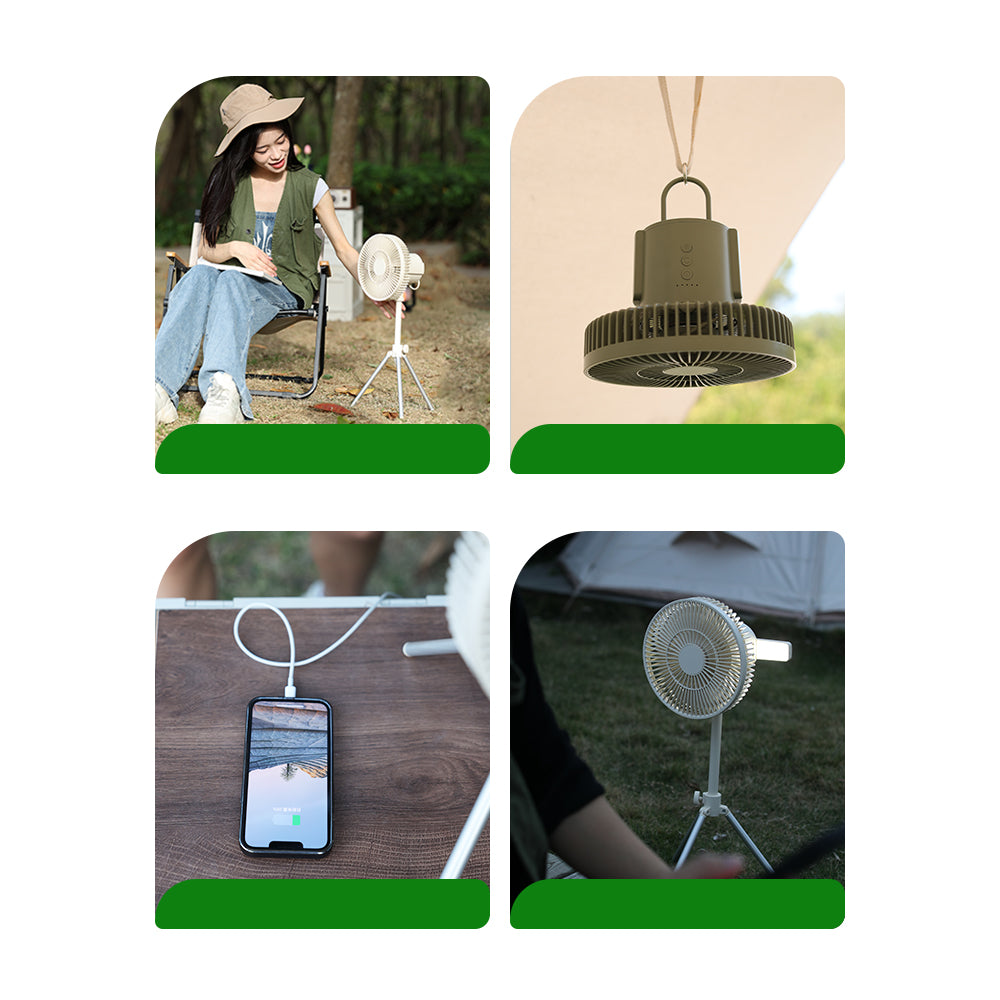 Oriday Tripod Outdoor Fan|Rechargeable Foldable Fan ・ Remote Control, Oscillation, Night Light & Mosquito Repellent ・ Long-Lasting for Camping and Home Use