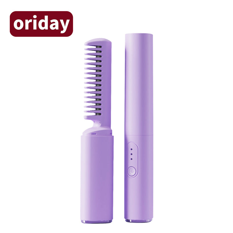 Oriday 無線負離子直髮梳|直卷兩用・USB充電便攜・防燙不傷髮・濕乾適用・家用/旅行造型神器