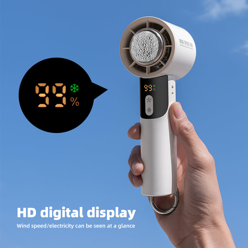 Oriday semiconductor handheld cooling fan – compact size, 100-speed levels, strong airflow, USB rechargeable, ultra-long battery life, high-speed cooling. Perfect for home, students, dormitories, offices, outdoor use, and portable on-the-go.