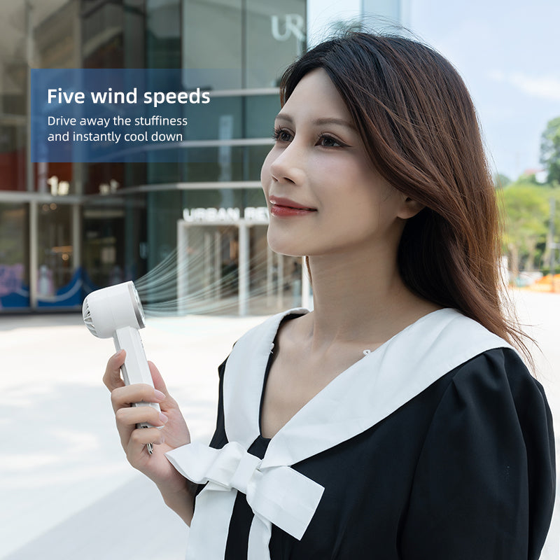 Oriday portable handheld cooling fan with ultra-high-speed turbo and strong wind power, brushless and USB rechargeable — perfect for outdoor use, home, office, desktop, or student dormitories. Brand: Oriday (Eastern Fine Products).