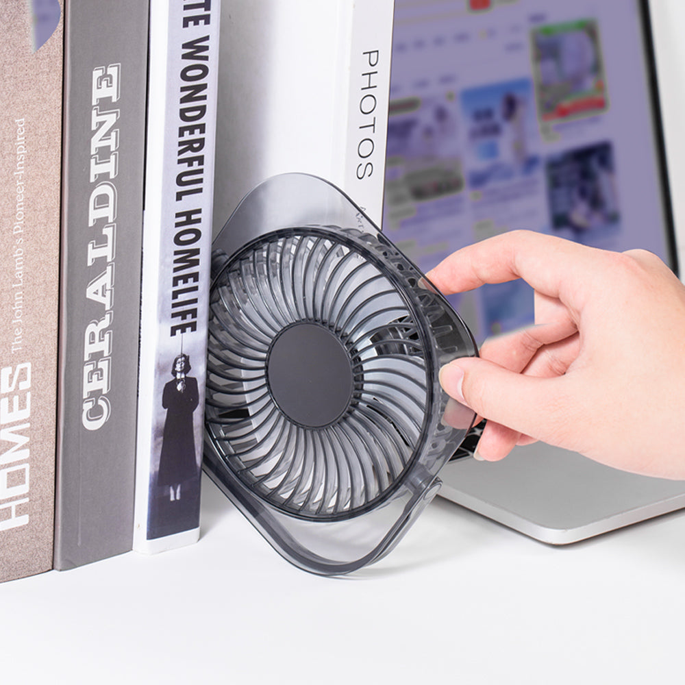 2025 New Transparent Desktop Mini Fan – Foldable, Silent, Ultra-thin, with Fan-shaped Night Light. Perfect for home, bedroom, student dormitory, and office desk use. By Oriday.