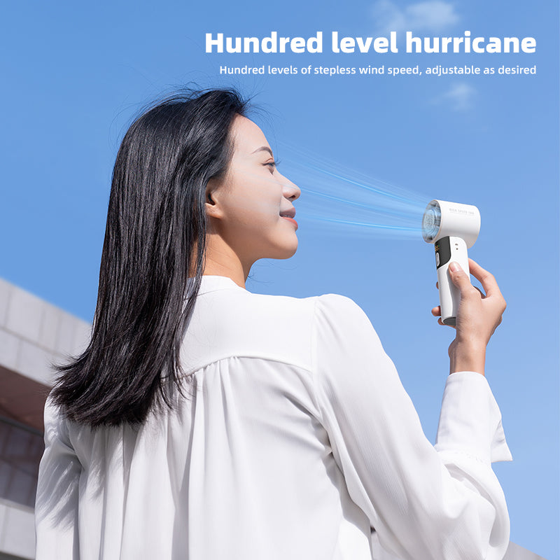 Oriday semiconductor handheld cooling fan – compact size, 100-speed levels, strong airflow, USB rechargeable, ultra-long battery life, high-speed cooling. Perfect for home, students, dormitories, offices, outdoor use, and portable on-the-go.