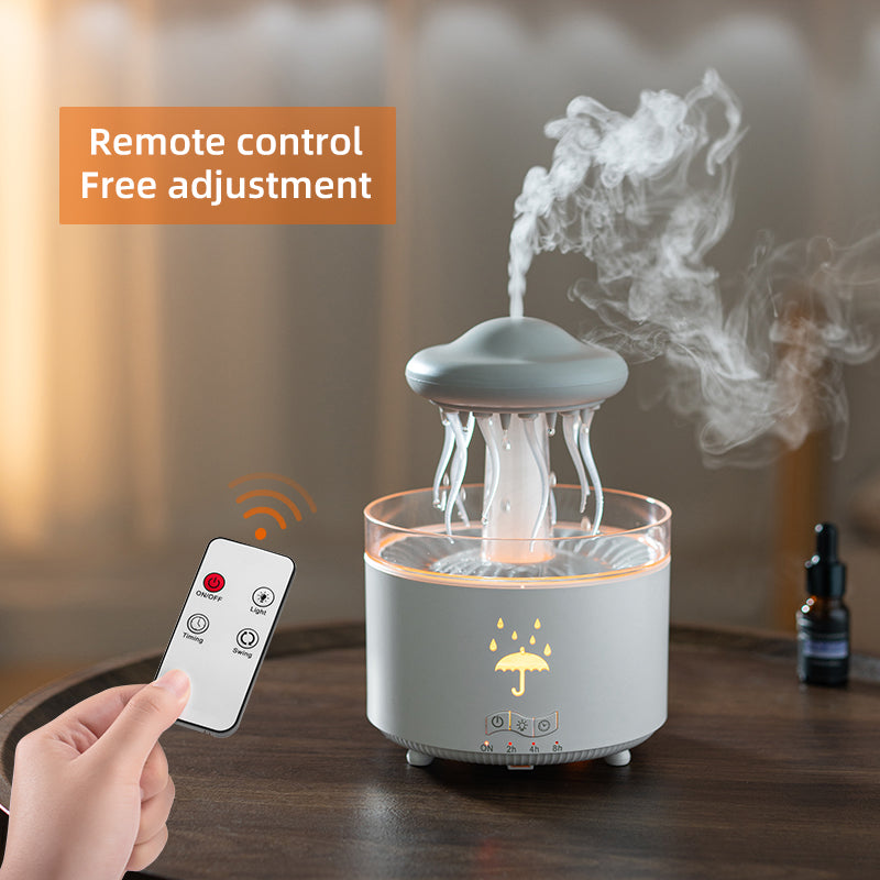 【Silent Heavy Mist】Jellyfish Raindrop Rotating Aroma Diffuser|Colorful Ambient Light + Essential Oil Diffusion|Home Bedroom Humidifier