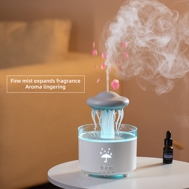 【Silent Heavy Mist】Jellyfish Raindrop Rotating Aroma Diffuser|Colorful Ambient Light + Essential Oil Diffusion|Home Bedroom Humidifier
