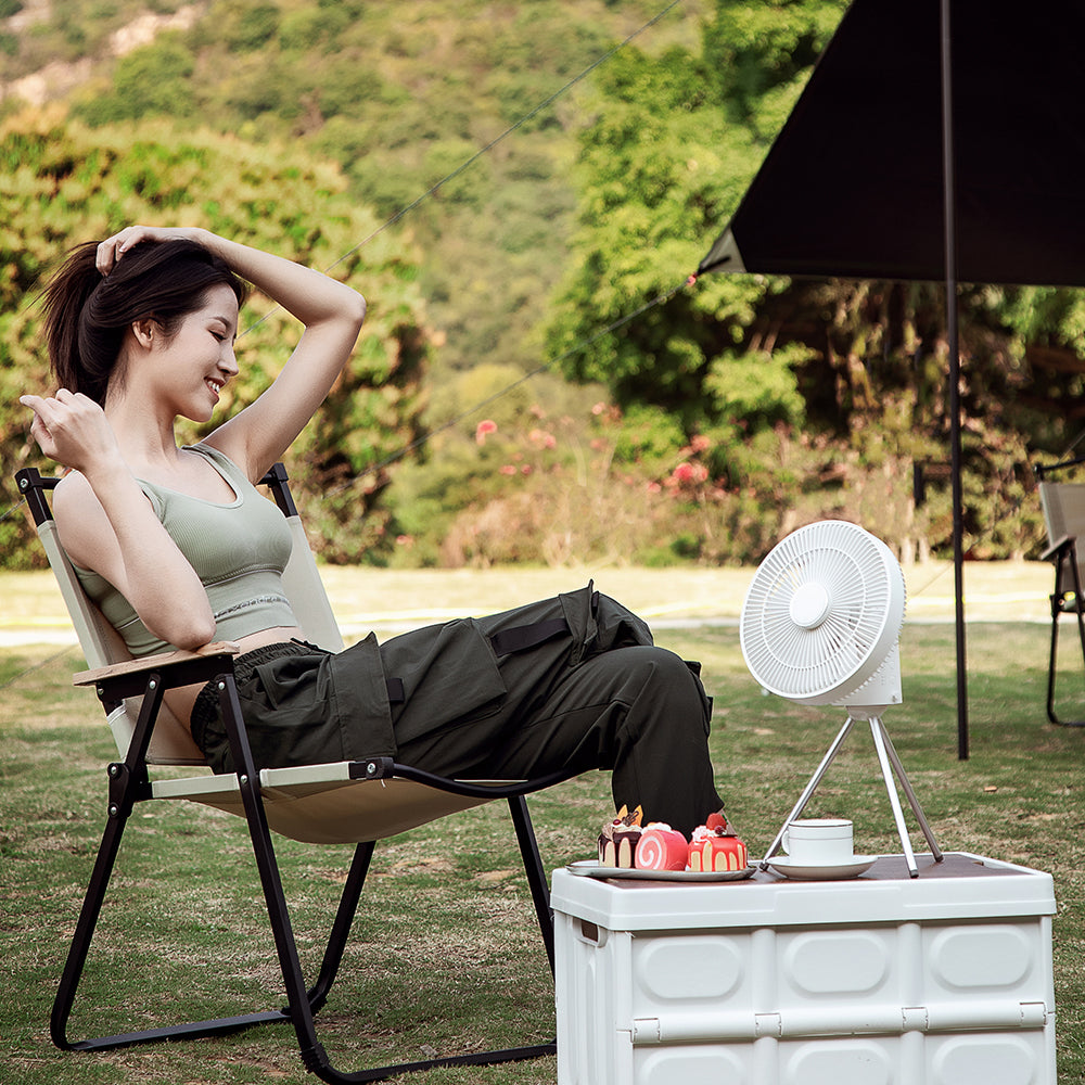 Oriday Tripod Camping Fan | Silent Rechargeable Floor Fan with Remote Control & LED Light – Portable for Tent or Home Use
