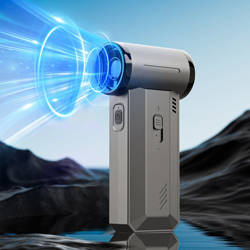 Cross-border high-speed turbo handheld fan, 4-in-1: hair dryer, car vacuum cleaner, air pump, and fire booster for outdoor campfires. Type-C rechargeable, portable for camping, travel, or home use – by Oriental Prime.