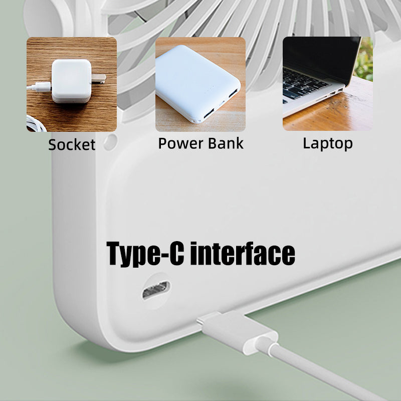 Oriday Desktop Fan with silent operation, powerful airflow, mini portable design, lightweight, with adjustable head, can be hung or placed, USB charging, 1200mAh battery, long-lasting, cooling, suitable for home, office, and dormitory use