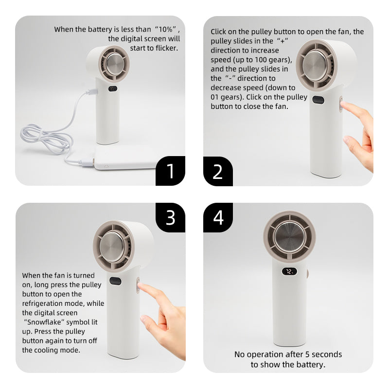 oriday High-speed Cooling Handheld Fan with Semiconductor Cooling, Quiet, Portable, Rechargeable, High-Quality, Wireless, for Home, Desk, Dormitory, Office, Travel