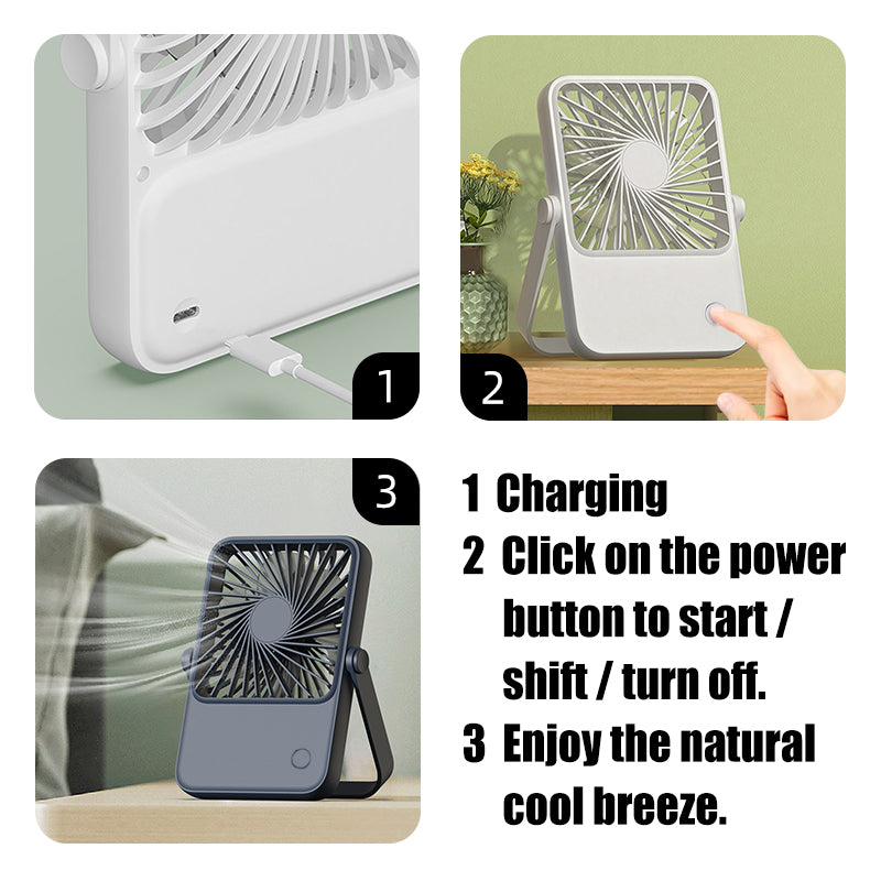 Oriday Desktop Fan with silent operation, powerful airflow, mini portable design, lightweight, with adjustable head, can be hung or placed, USB charging, 1200mAh battery, long-lasting, cooling, suitable for home, office, and dormitory use