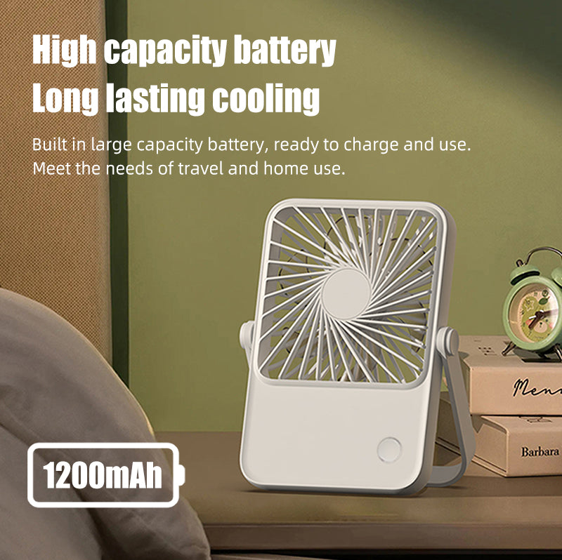 Oriday Desktop Fan with silent operation, powerful airflow, mini portable design, lightweight, with adjustable head, can be hung or placed, USB charging, 1200mAh battery, long-lasting, cooling, suitable for home, office, and dormitory use