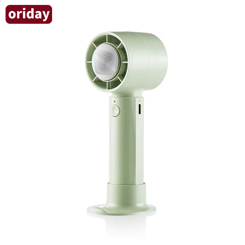 Oriday portable cooling fan with ultra-fast cooling in 3 seconds, dual cooling effect with ice packs, 3 speed levels, portable and stand-up phone holder, Type-C fast charging, long battery life, essential for outdoor activities and commuting.