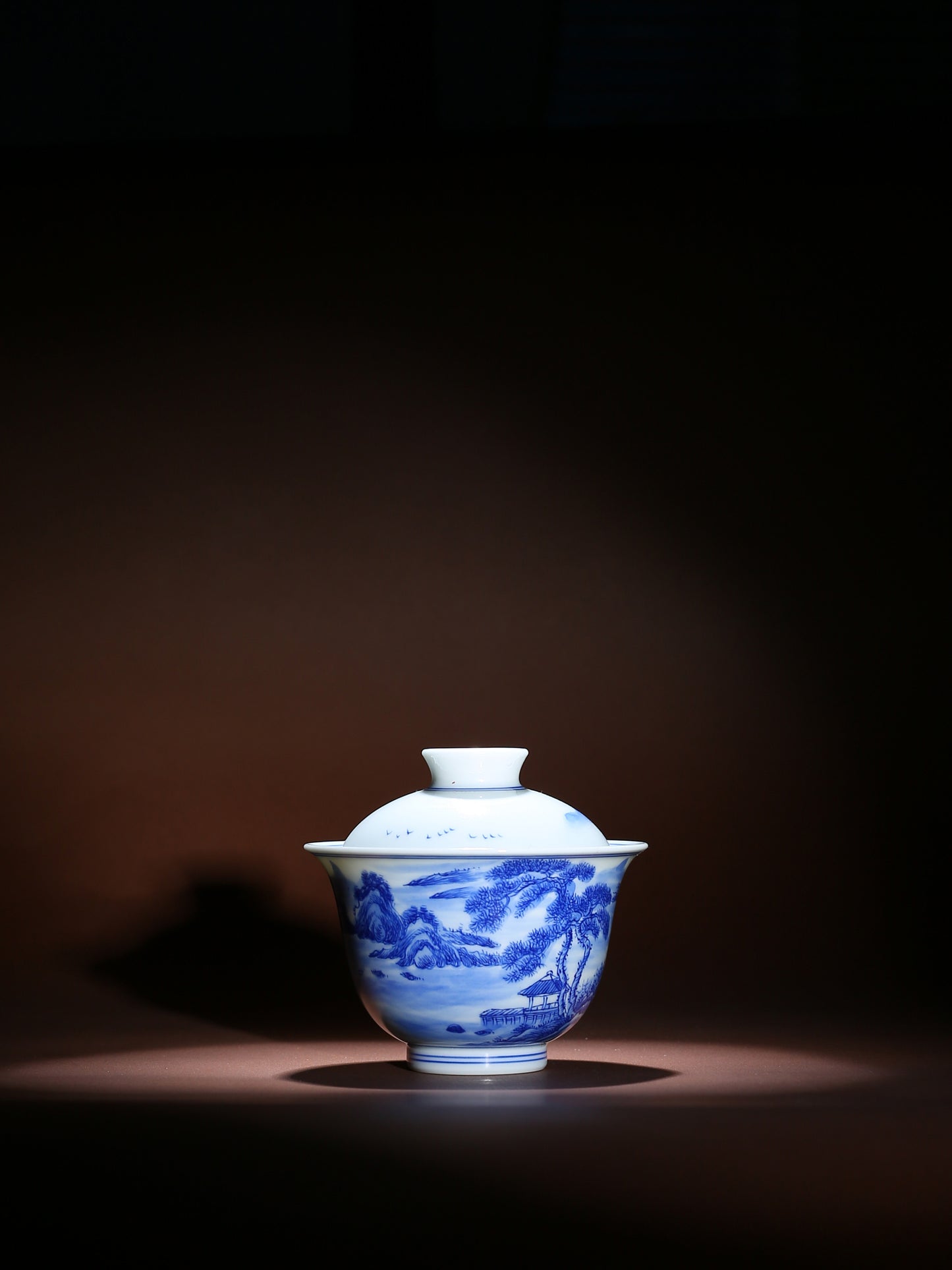 Oriday Hand-painted Blue and White Porcelain Landscape Gaiwan Small Kung Fu Ceramic Tea Set Recommended as Yancha Master Cup