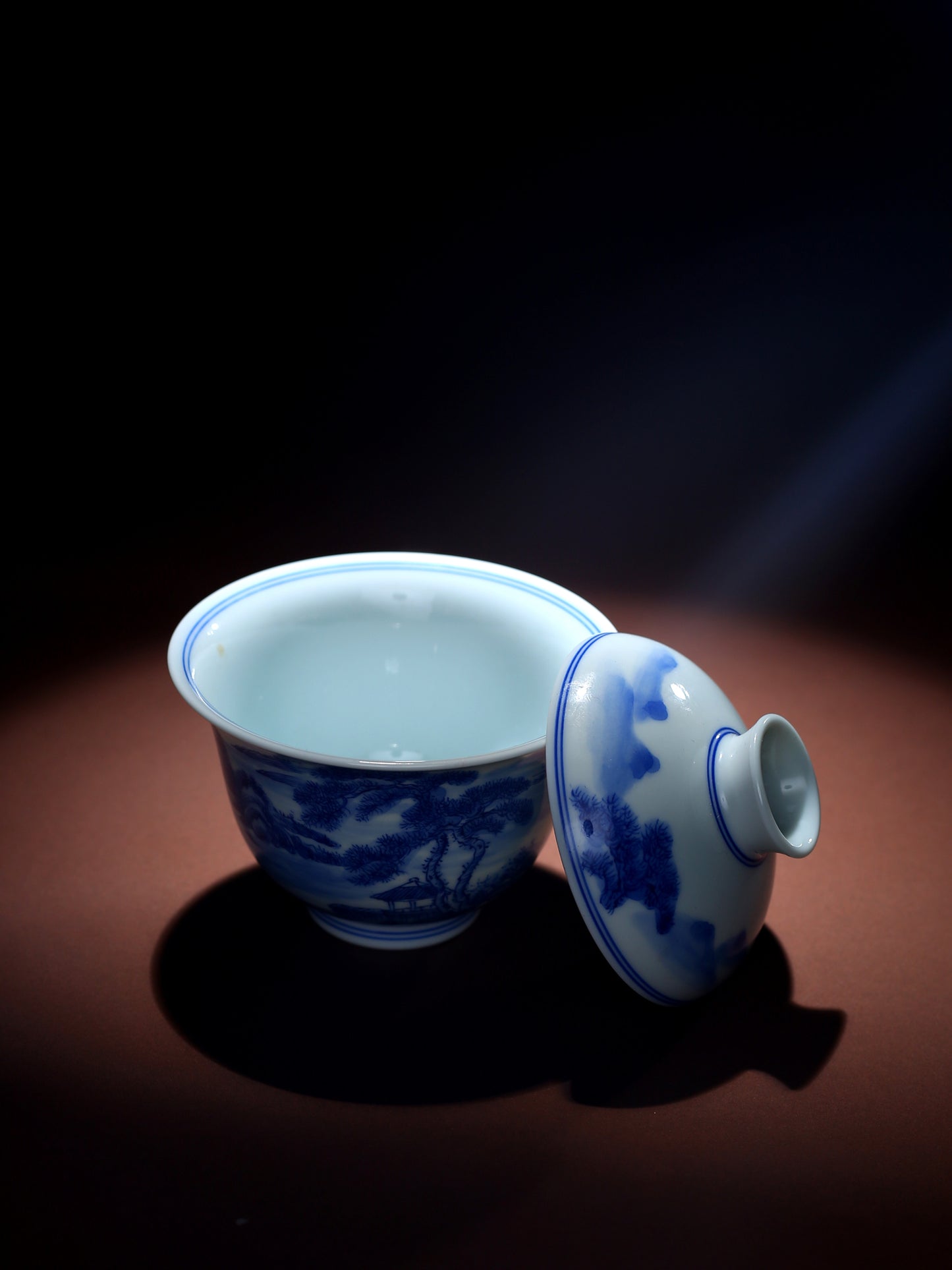 Oriday Hand-painted Blue and White Porcelain Landscape Gaiwan Small Kung Fu Ceramic Tea Set Recommended as Yancha Master Cup