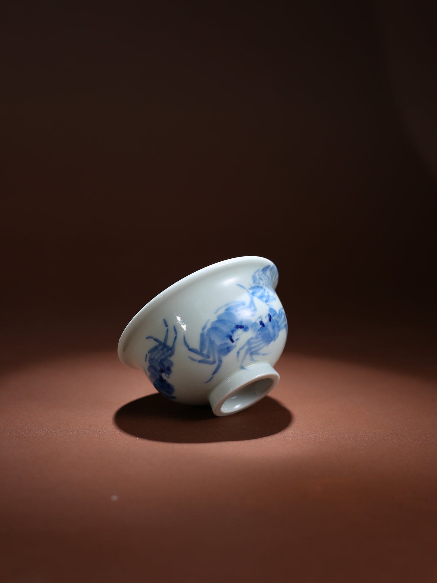 Oriday Hand-painted Blue and White Crab Owner's Cup | "Wealth from All Directions" Press Cup | Traditional Chinese Ceramic Tea Cup