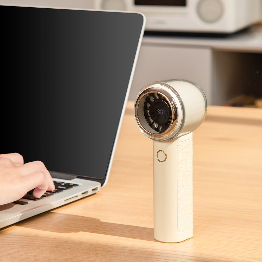 New high-speed digital display handheld outdoor fan with strong airflow, 100-level stepless speed adjustment, portable with long battery life, suitable for outdoor use, home, bedroom, office, desktop, and student dormitory.