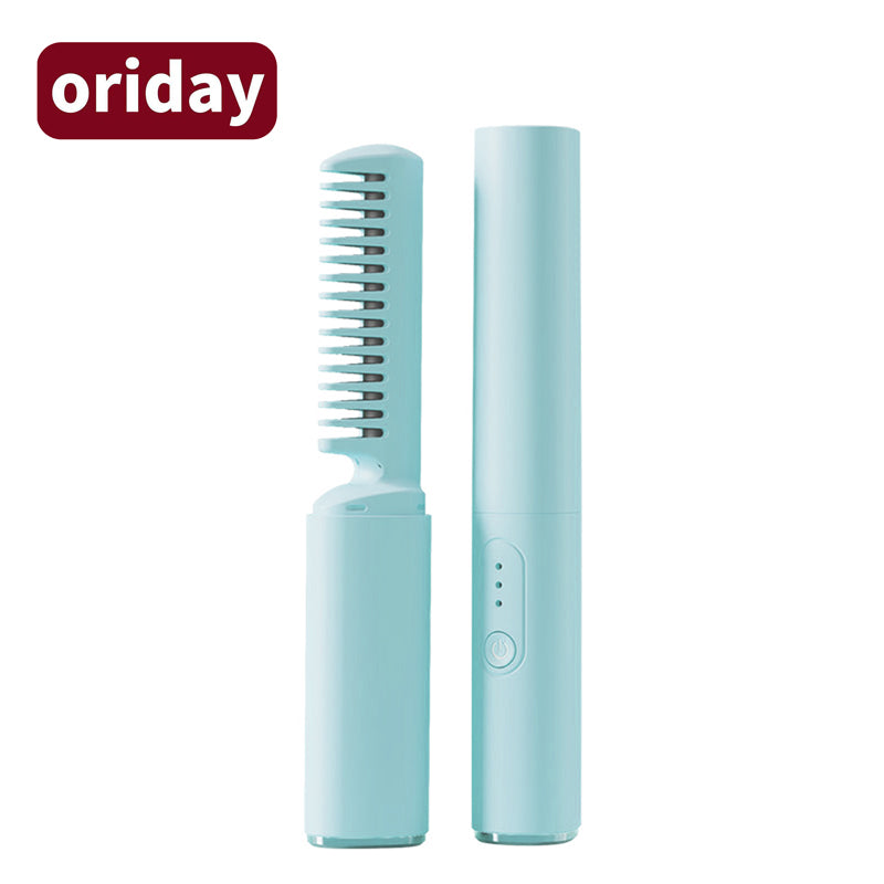 Oriday 無線負離子直髮梳|直卷兩用・USB充電便攜・防燙不傷髮・濕乾適用・家用/旅行造型神器