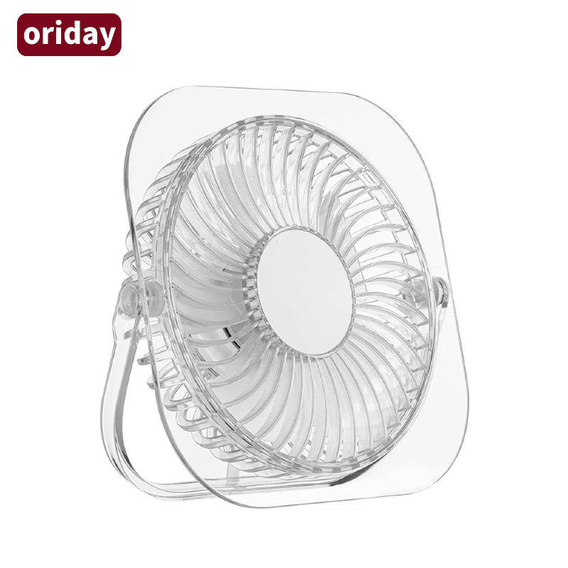 2025 New Transparent Desktop Mini Fan – Foldable, Silent, Ultra-thin, with Fan-shaped Night Light. Perfect for home, bedroom, student dormitory, and office desk use. By Oriday.