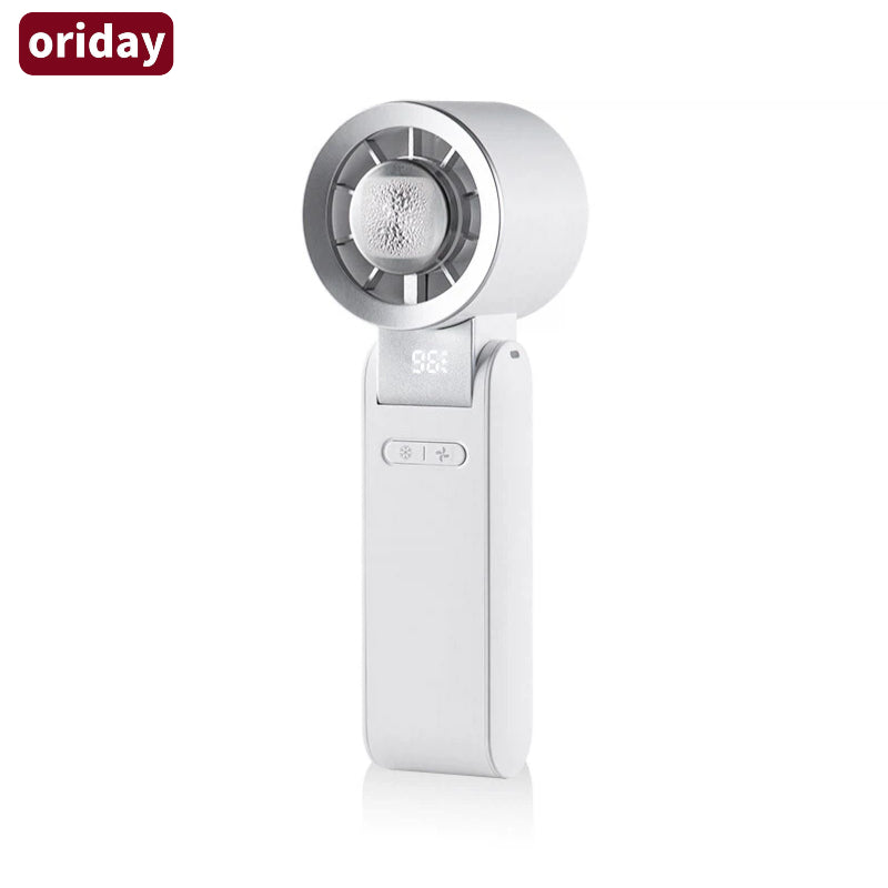 Oriday Portable Foldable Cooling Fan with Large Capacity Battery for Long-lasting Performance, 4 Speeds, 10,000 RPM, Silent Powerful Wind, High-definition Digital Display for Battery and Speed Levels, Instant Cooling with One-Click Ice Compress