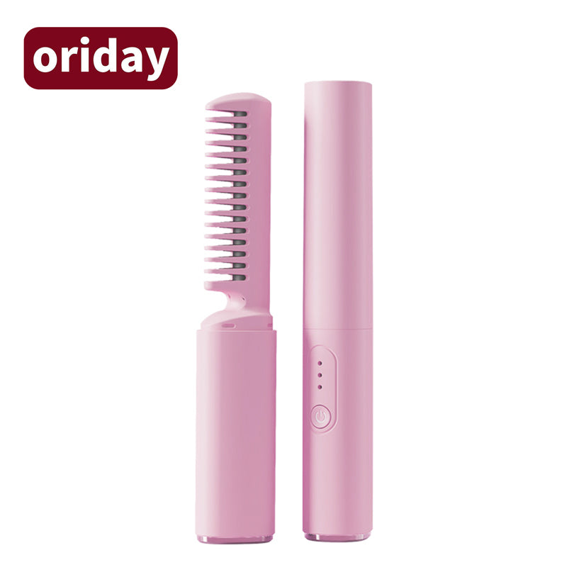 Oriday 無線負離子直髮梳|直卷兩用・USB充電便攜・防燙不傷髮・濕乾適用・家用/旅行造型神器