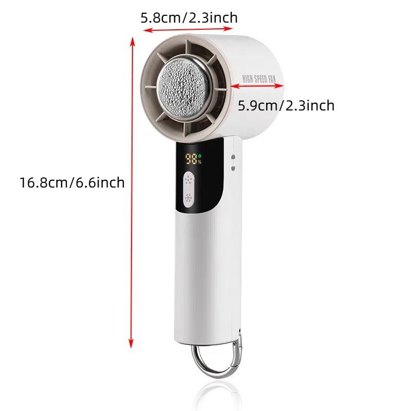 Oriday semiconductor handheld cooling fan – compact size, 100-speed levels, strong airflow, USB rechargeable, ultra-long battery life, high-speed cooling. Perfect for home, students, dormitories, offices, outdoor use, and portable on-the-go.