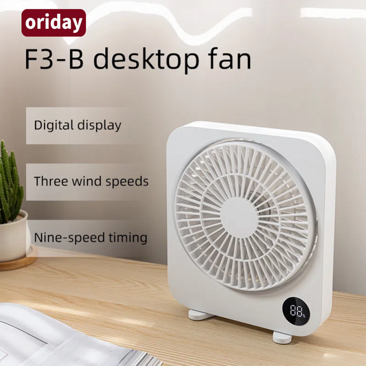 Oriday 數顯充電桌面風扇｜超長續航靜音設計・輕薄便攜台式風扇・學生宿舍／辦公室／家用適用