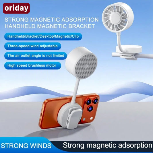 Oriday [2026 New Model] 5-in-1 Magnetic Portable Fan｜360° Flexible Clip-On Mini Fan｜USB Type-C Fast Charging｜3-Speed Powerful & Quiet Cooling｜Portable Fan for Stroller / Office / Outdoor Use