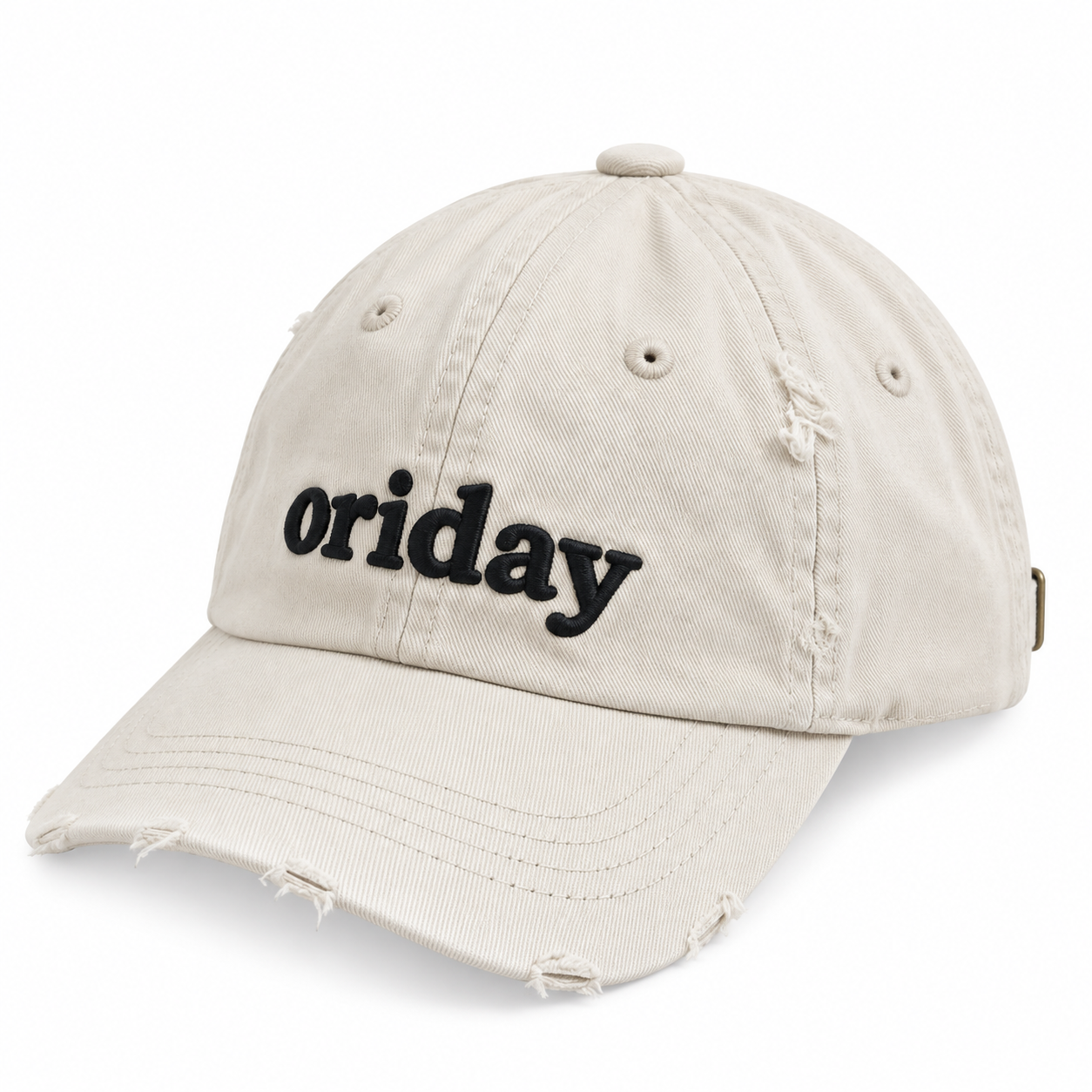 oriday 立體字母刺繡棒球帽｜日常休閒・街頭穿搭・五色可選｜灰色水洗破洞工藝款