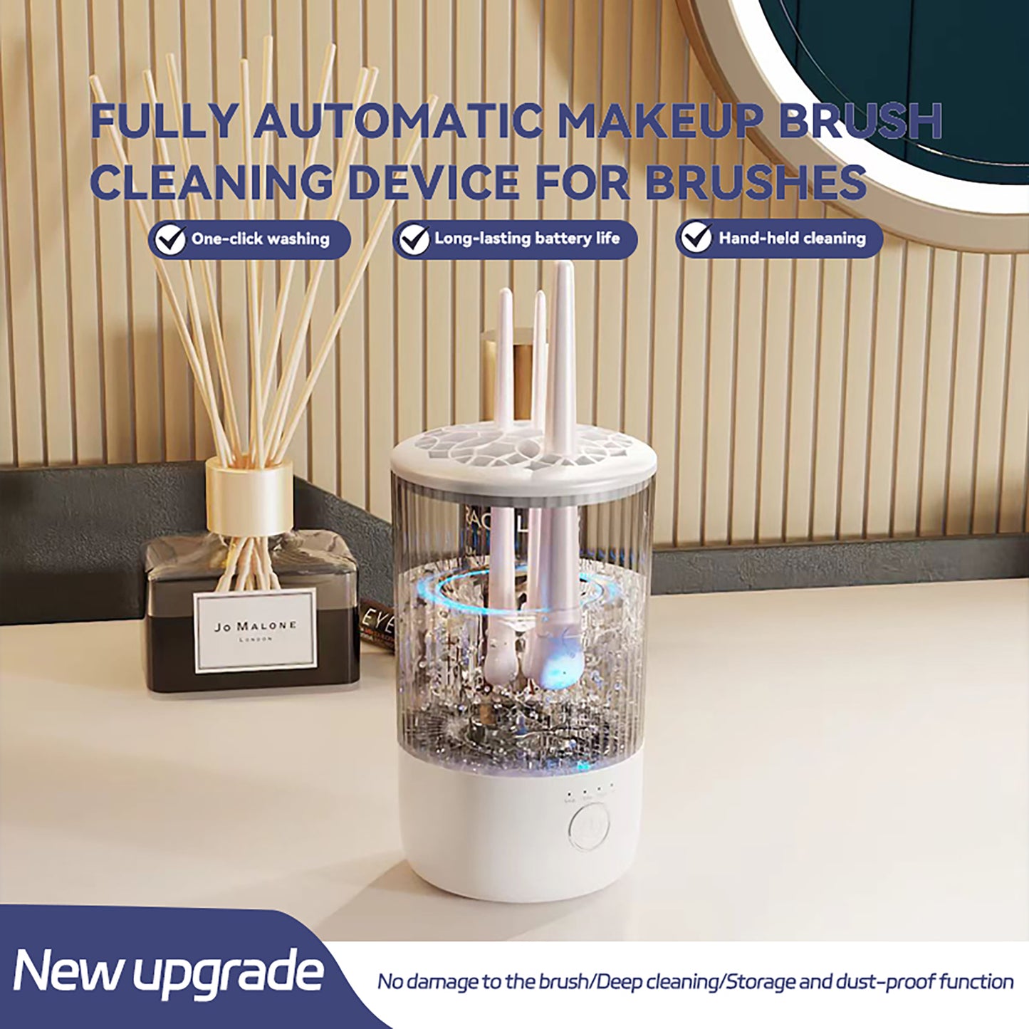 Oriday Makeup Brush Cleaner｜Rechargeable Electric Automatic Washer with Fast Drying, Blue Light Sterilization & Integrated Cleaning