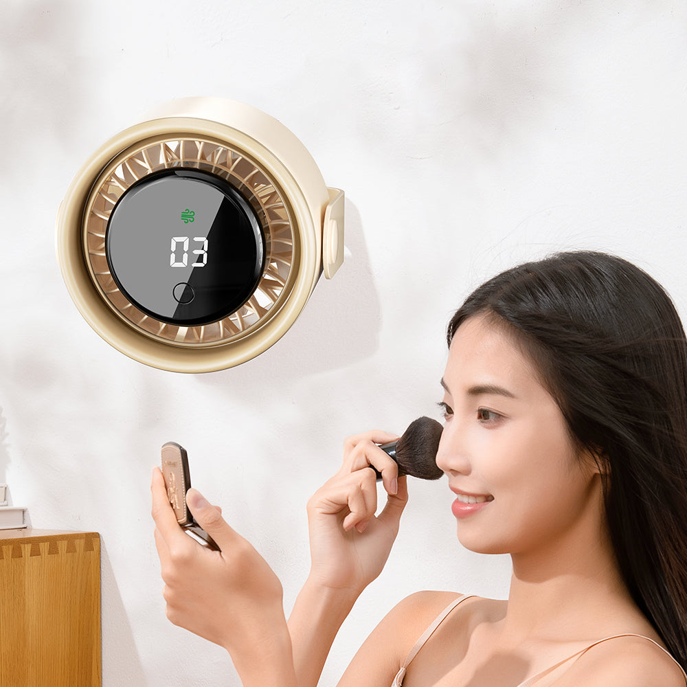 Oriday【夏日消暑神器】掛牆桌面兩用風扇 | 3000mAh長續航充電式 | 無刷靜音+LED數顯 | 露營/辦公室必備 | 香港現貨 杏色/黑色可選