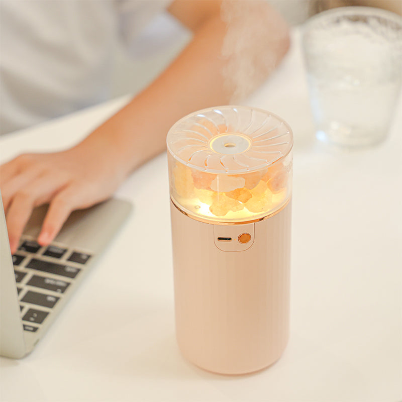 oriday 3-in-1 Humidifier + Aroma Diffuser + Ambient Light | 400mL Large Water Tank | Himalayan Natural Crystal Salt Stone for Sleep Aid & Negative Ion Release | Wireless 1200mAh Lightweight & Quiet | 45mL/h Continuous/Intermittent Mist 