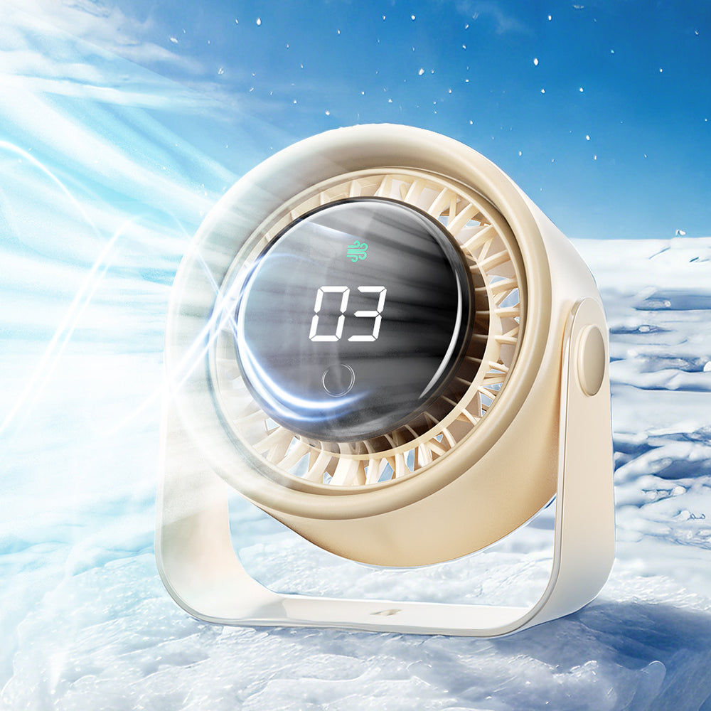 Oriday【夏日消暑神器】掛牆桌面兩用風扇 | 3000mAh長續航充電式 | 無刷靜音+LED數顯 | 露營/辦公室必備 | 香港現貨 杏色/黑色可選