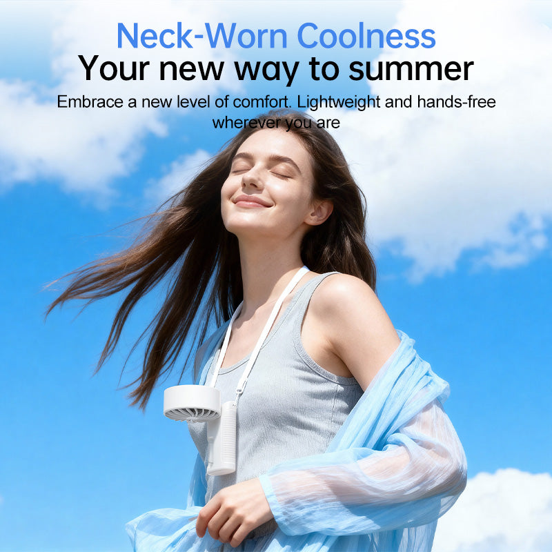 Oriday Handheld Fan, 4-speed precise wind control, silent 6-blade magnetic motor, wearable around the neck, handheld or attachable to bags, 142g lightweight, foldable, 2000mAh battery.
