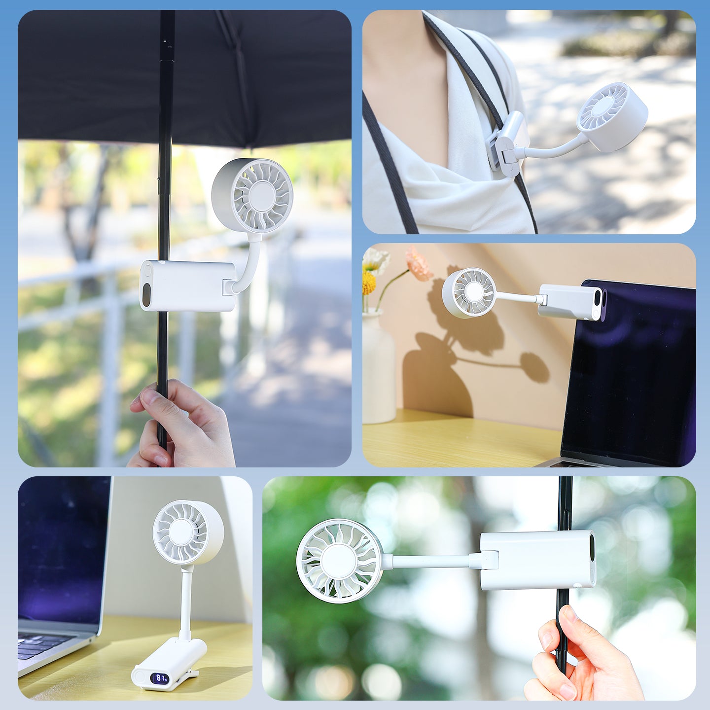 oriday【多功能迷你風扇】可夾/手持/桌面 360° 靈活調節｜靜音大風量｜1200mAh 長續航｜Type-C 便攜小巧高顏值｜辦公/戶外/通勤/學習必備