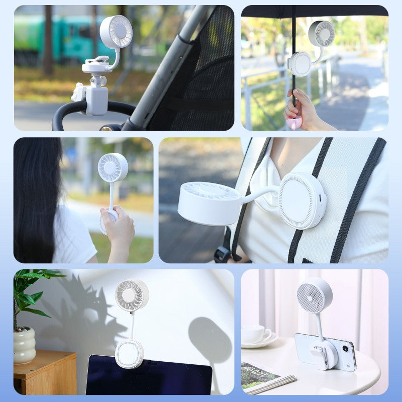 Oriday [2026 New Model] 5-in-1 Magnetic Portable Fan｜360° Flexible Clip-On Mini Fan｜USB Type-C Fast Charging｜3-Speed Powerful & Quiet Cooling｜Portable Fan for Stroller / Office / Outdoor Use
