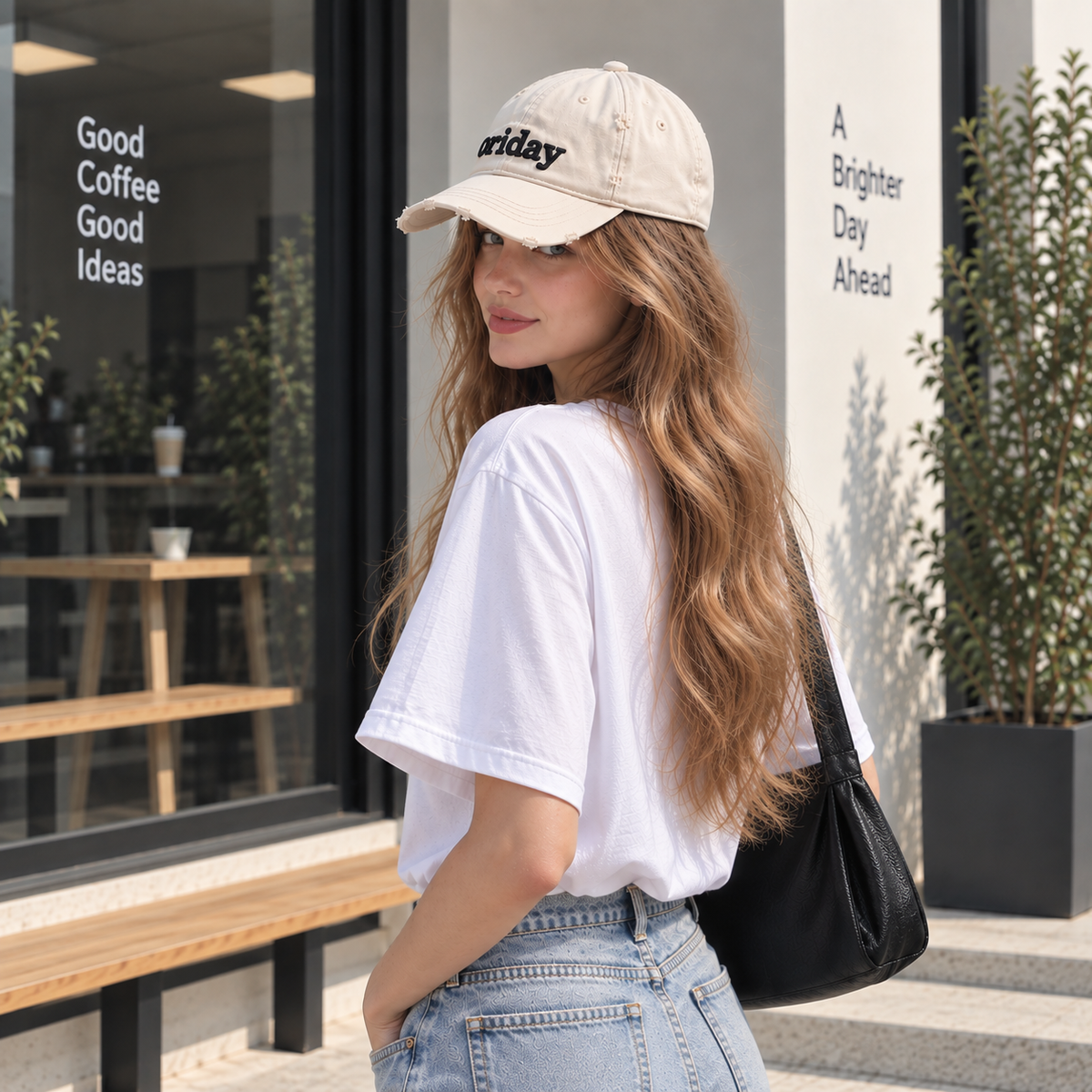 ORIDAY Washed Distressed Baseball Cap | Light Gray Beige · Black 3D Letter Embroidery · Soft Unstructured Crown · Adjustable Back Strap with Metal Buckle | Casual Everyday Style