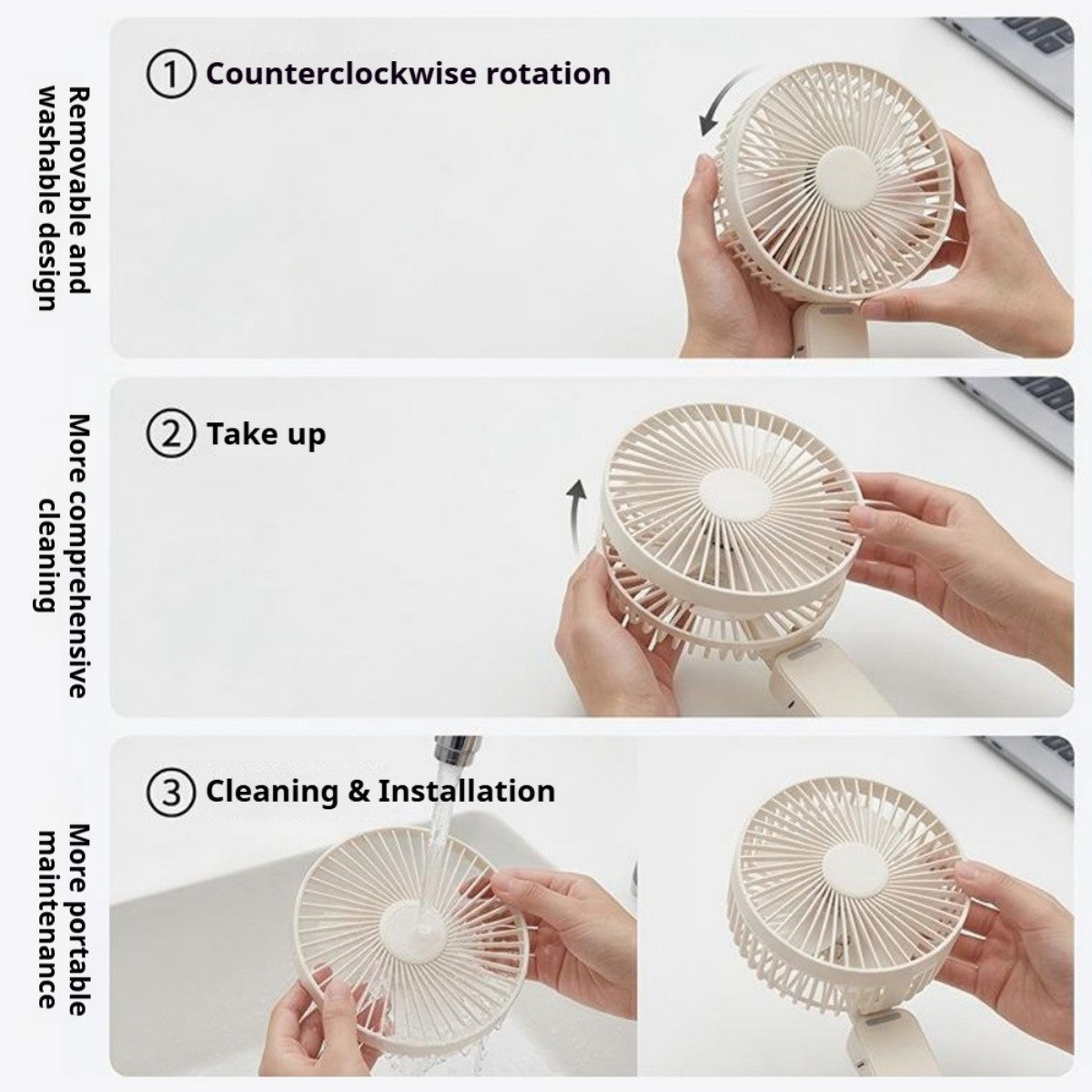 Oriday Multifunctional Handheld Fan, foldable with desk fan, 4-speed wind adjustment, quiet, 3600mAh long-lasting battery, Type-C fast charging, 3-in-1 use (handheld, wall-mounted, or desk fan)
