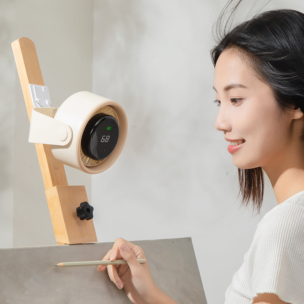 Oriday【夏日消暑神器】掛牆桌面兩用風扇 | 3000mAh長續航充電式 | 無刷靜音+LED數顯 | 露營/辦公室必備 | 香港現貨 杏色/黑色可選