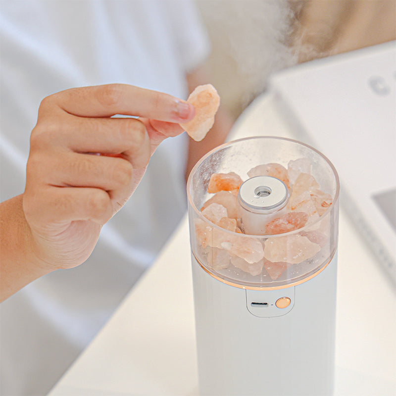 oriday 3-in-1 Humidifier + Aroma Diffuser + Ambient Light | 400mL Large Water Tank | Himalayan Natural Crystal Salt Stone for Sleep Aid & Negative Ion Release | Wireless 1200mAh Lightweight & Quiet | 45mL/h Continuous/Intermittent Mist 