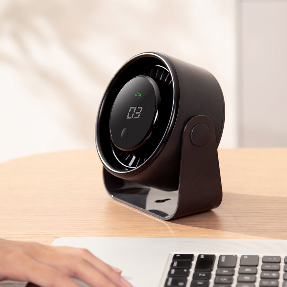 Oriday【夏日消暑神器】掛牆桌面兩用風扇 | 3000mAh長續航充電式 | 無刷靜音+LED數顯 | 露營/辦公室必備 | 香港現貨 杏色/黑色可選