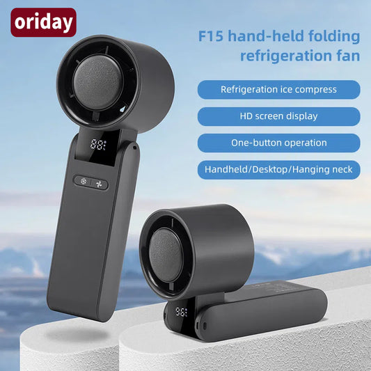 Oriday 半導體製冷手持風扇｜可摺疊掛脖設計・超高速強風・冰敷降溫・學生／辦公室／戶外便攜適用