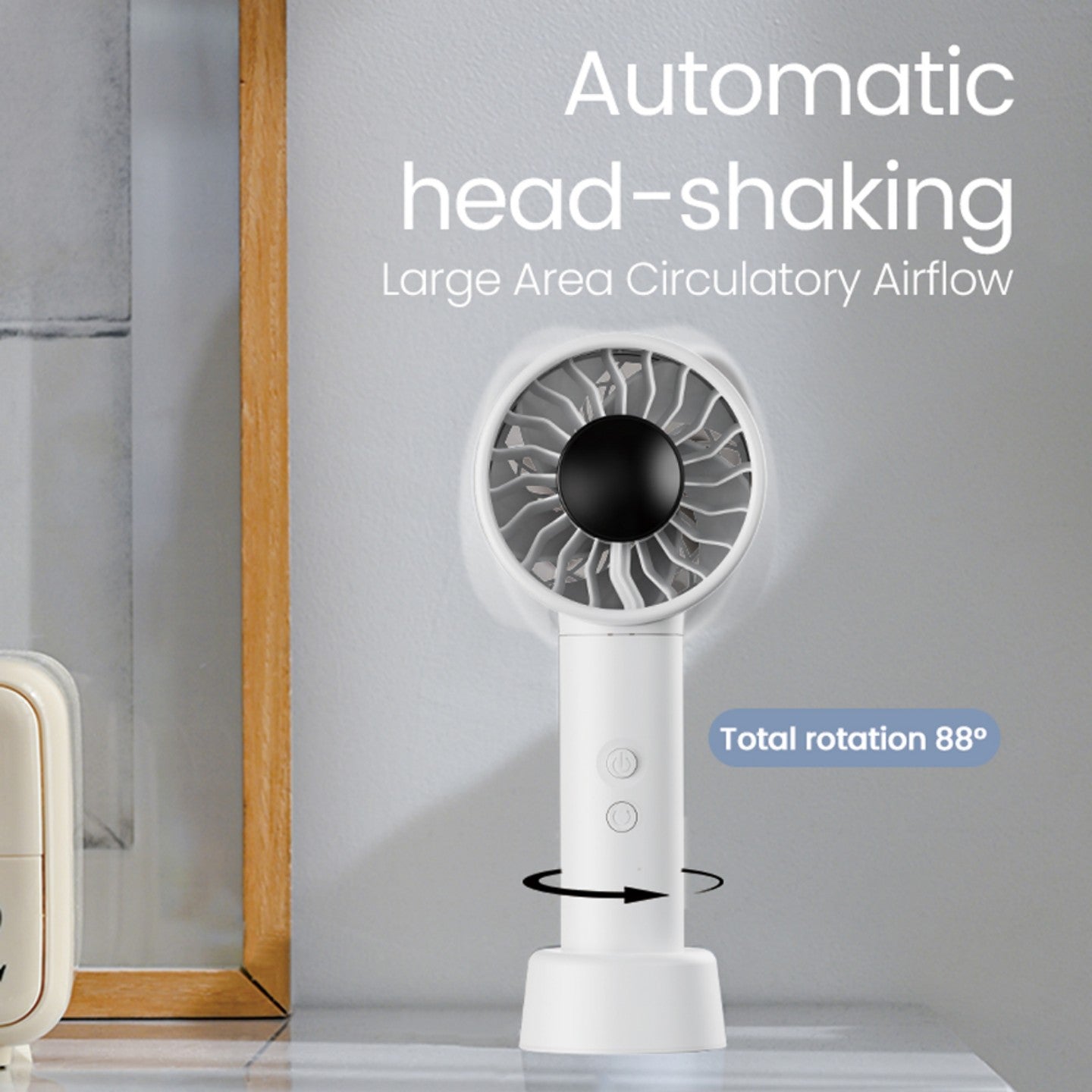 oriday Mini Portable Fan｜88° Wide-Angle Oscillation + Turbo Strong Airflow｜100-Level Stepless Speed Control｜4500mAh Fast-Charging Battery｜Handheld/Desktop Dual Use｜Quiet & Safe