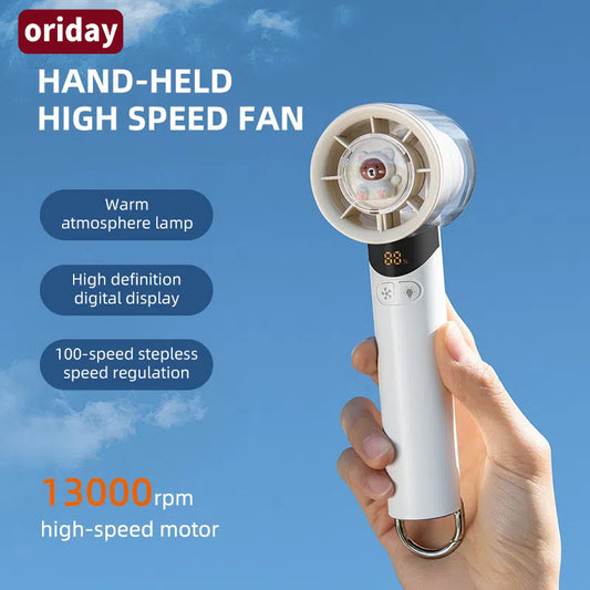 Oriday 手持迷你風扇｜百檔調節高速大風力・USB充電便攜式降溫神器・學生／辦公室／戶外適用