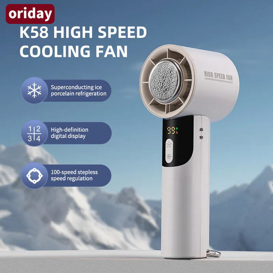 Oriday 半導體製冷手持風扇｜100檔強風降溫・USB充電高速續航・戶外／學生宿舍／辦公室便攜適用