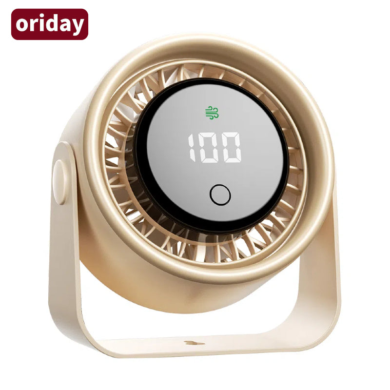 Oriday【夏日消暑神器】掛牆桌面兩用風扇 | 3000mAh長續航充電式 | 無刷靜音+LED數顯 | 露營/辦公室必備 | 香港現貨 杏色/黑色可選
