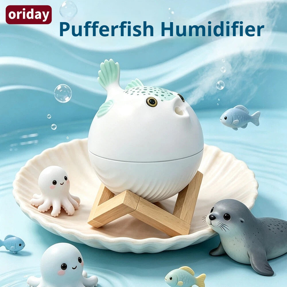 Oriday Cute Pufferfish Humidifier with 7-Color Night Light | 260ml Large Capacity・Dual Fine Mist Modes・Quiet Operation・USB‑C Powered | Bedroom, Office and Desktop Décor